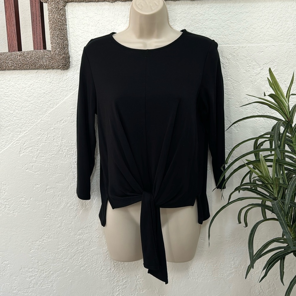 J. JILL Women’s Black 3/4 Sleeve Tie Front Top Size Small EUC